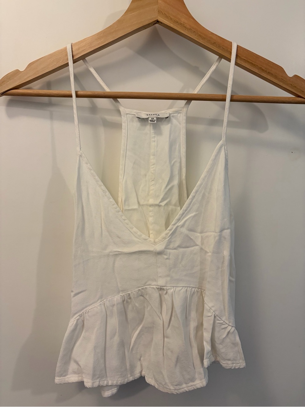 Talula Cream Spaghetti Strap Ruffle-Trim Cami
